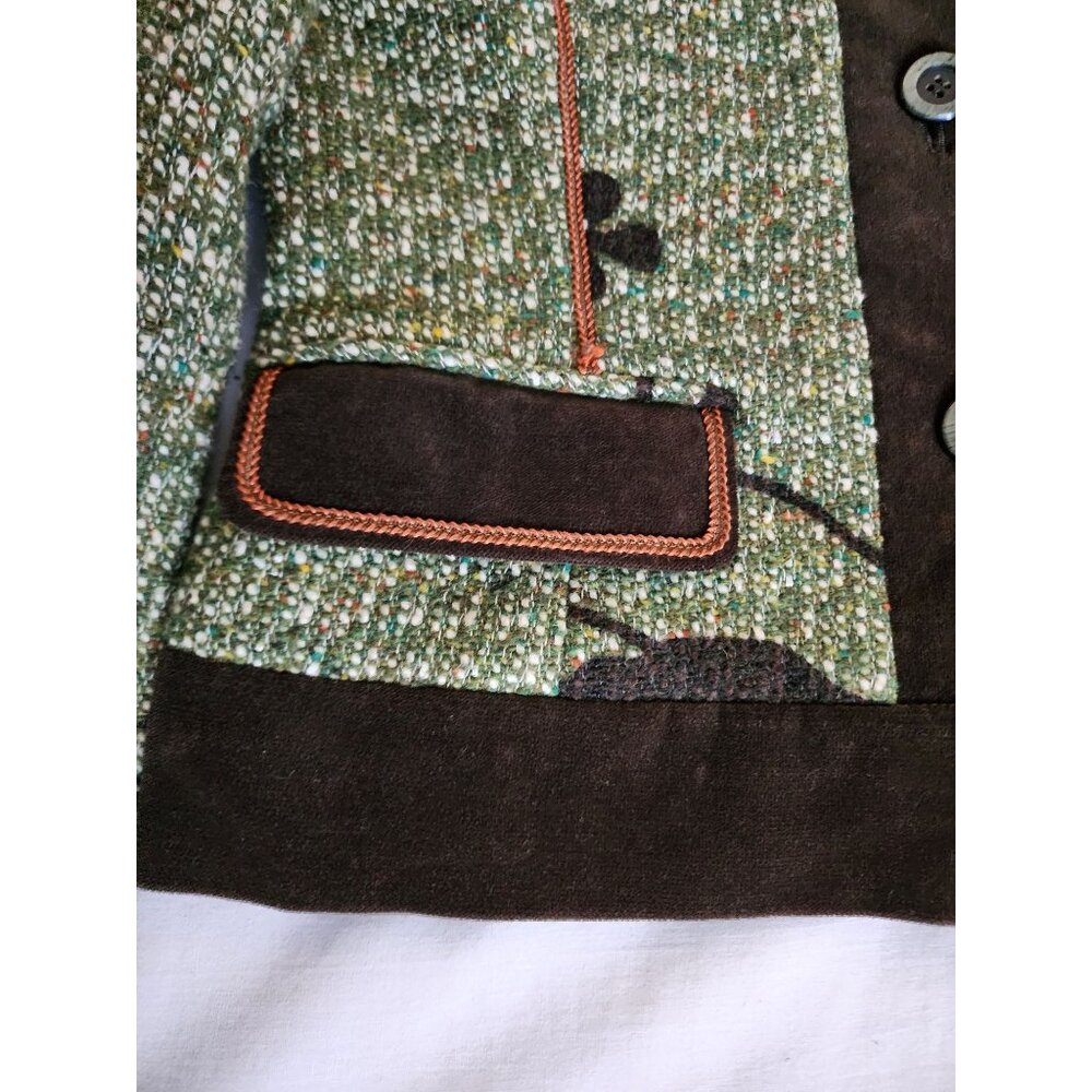 Otti Zen High Neck Button Front Faux Pockets Tweed Jacket Green/Black Small - Picture 6 of 12